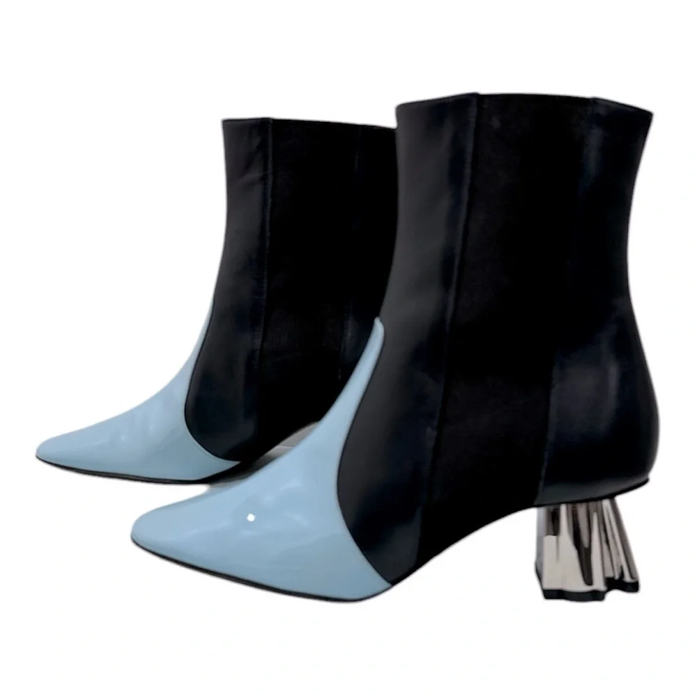 LANVIN Colorblock Patent Leather & Leather Chelsea Boots size 36 US 5.5